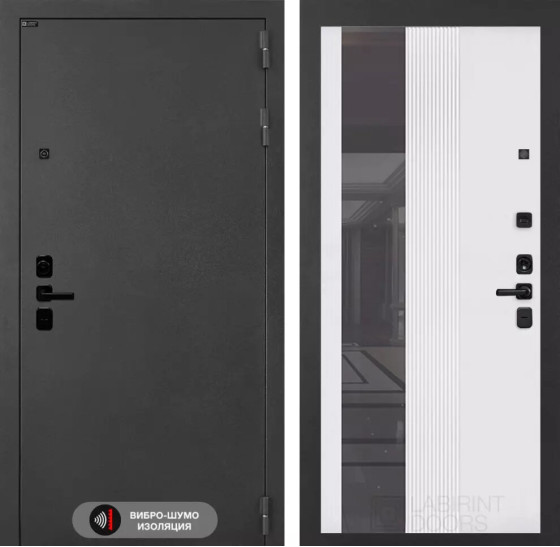 Входная дверь ACUSTICLAB с Зеркалом 32 тонированным - Белый рельеф софт | Металл с матовым покрытием 