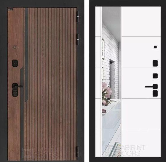 Входная дверь KARMINA с Зеркалом 19 - Белый софт | Фрезерованная МДФ панель 10 мм, цвет 