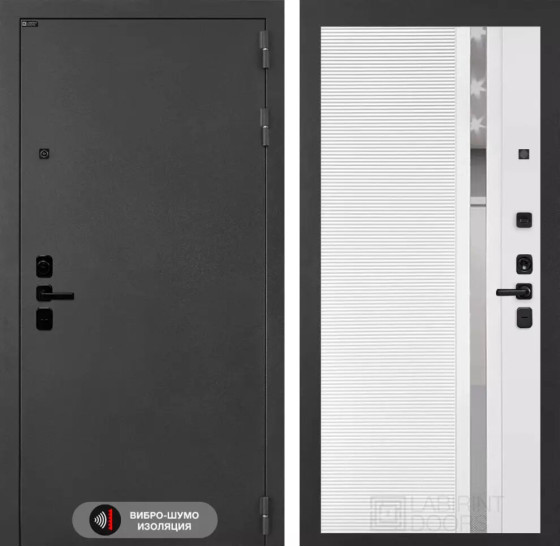 Входная дверь ACUSTICLAB 31 - Белый софт, зеркальная вставка с тонировкой | Металл с матовым покрытием 