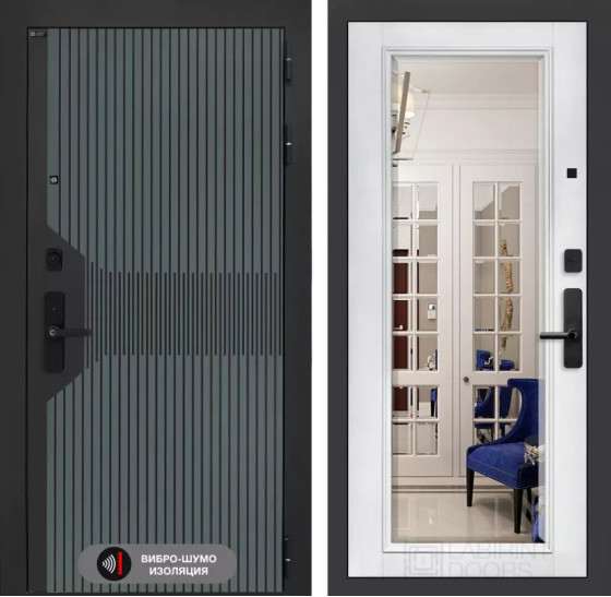 Входная дверь Смартлаб с Зеркалом Фацет - Белый софт | Фрезерованная МДФ панель 10 мм, цвет 