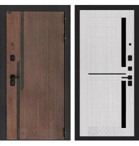 Входная дверь KARMINA 02 - Сандал белый, стекло черное