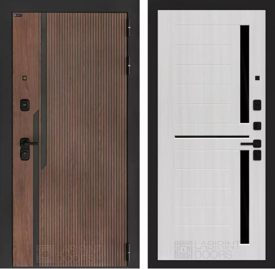 Входная дверь KARMINA 02 - Сандал белый, стекло черное | Фрезерованная МДФ панель 10 мм, цвет 