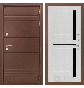 Входная дверь Термо Лайт 02 - Сандал белый, стекло черное