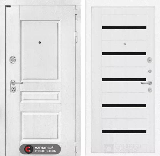 Входная дверь VERSAL 01 - Белое дерево, стекло черное | Классическая MDF панель 16 мм с наличником, цвет 