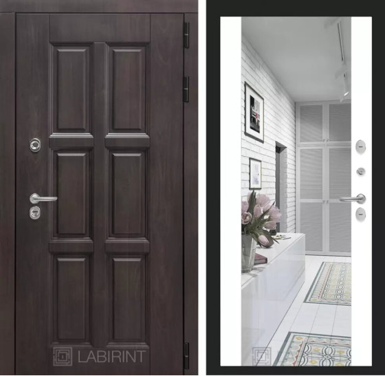 Входная дверь Лондон с зеркалом Максимум - Белый софт | Влагостойкая MDF панель 16 мм с наличниками, цвет Винорит 