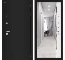 Входная дверь CLASSIC шагрень черная с зеркалом Панорама - Белый софт