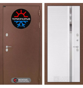 Входная дверь Термо Магнит 31 - Белый софт, зеркальная вставка с тонировкой