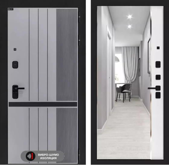 Входная дверь SKYLAB с зеркалом Панорама - Белый софт | Фрезерованная МДФ панель 10 мм, цвет 