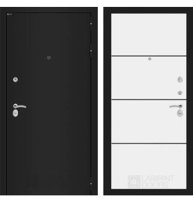 Входная дверь CLASSIC шагрень черная 25 - Белый софт, черный молдинг