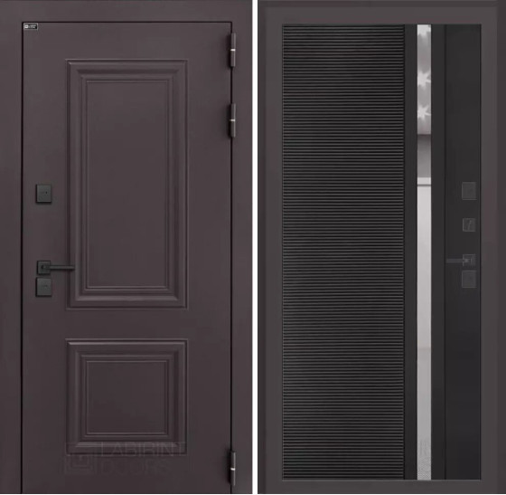 Входная дверь Полярис лайт 31 - Черный кварц, зеркальная вставка с тонировкой | Металлическая отделка методом давления на полотне, 960х2050 мм (внешний 1130х2130 мм), 880х2050 мм (внешний 1050х2130 мм)