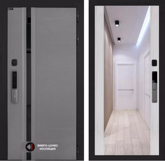 Входная дверь Пиано Смарт 2.0 с зеркалом Максимум - Сандал белый | Фрезерованная МДФ панель 10 мм, цвет 