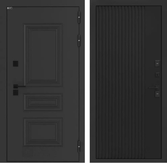 Входная дверь Аляска Лайт 29 - Черный кварц | Металлическая отделка методом давления на полотне