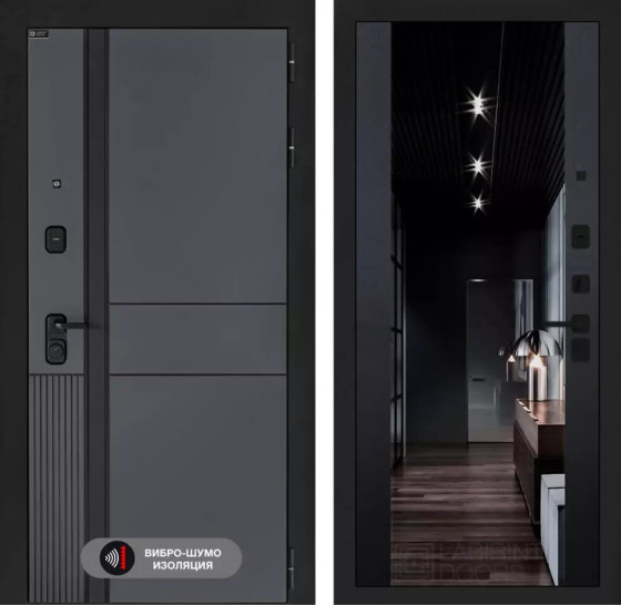 Входная дверь EVOLAB с зеркалом тонированным Максимум - Черный кварц | Фрезерованная МДФ панель 10 мм, цвет 