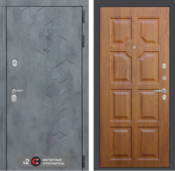 Входная дверь Бетон 17 - Золотой дуб | Современная декоративная MDF панель 10 мм с наличником, цвет 