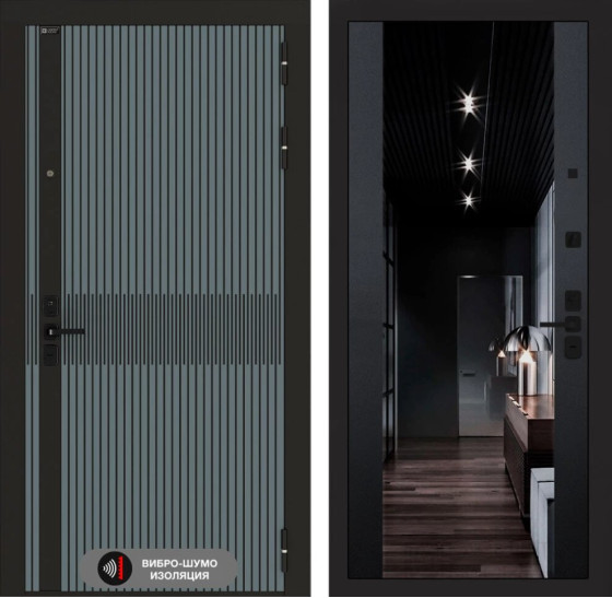 Входная дверь ISSIDA с Зеркалом тонированным Максимум - Черный кварц | Фрезерованная МДФ панель 10 мм, цвет 