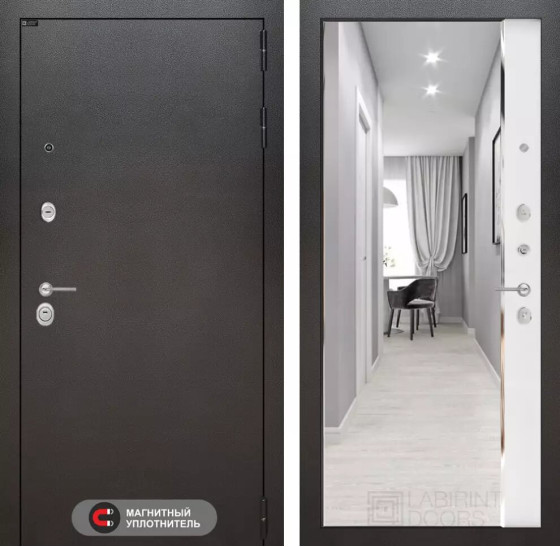 Входная дверь SILVER с зеркалом Панорама - Белый софт | Металл с покрытием 