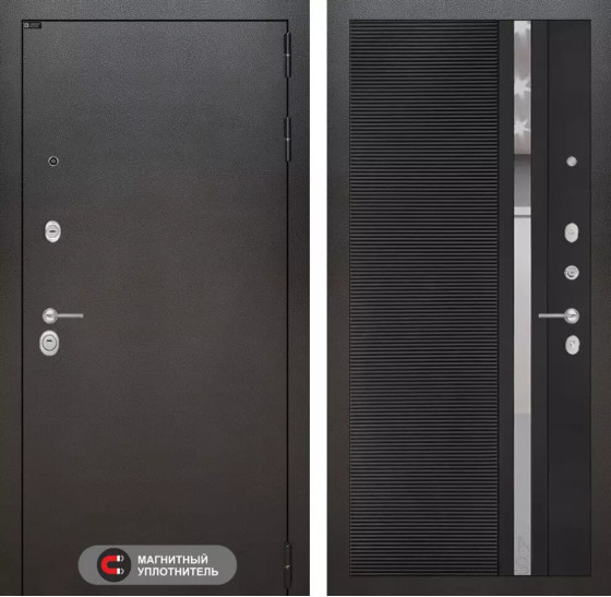 Входная дверь SILVER 31 - Черный кварц, зеркальная вставка с тонировкой | Металл с покрытием 