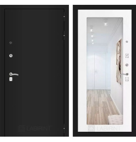 Входная дверь CLASSIC шагрень черная с Зеркалом 18 - Белое дерево