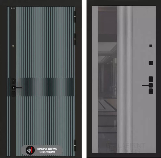 Входная дверь ISSIDA с Зеркалом 32 тонированным - Серый рельеф софт | Фрезерованная МДФ панель 10 мм, цвет 
