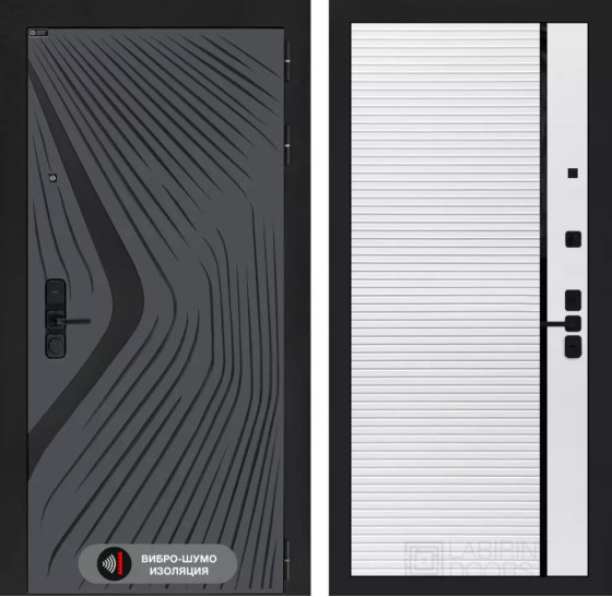 Входная дверь LEOLAB 22 - Белый софт, черная вставка | Фрезерованная МДФ панель 10 мм, цвет 