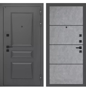 Входная дверь Орлеан 25 - Бетон светлый, черный молдинг