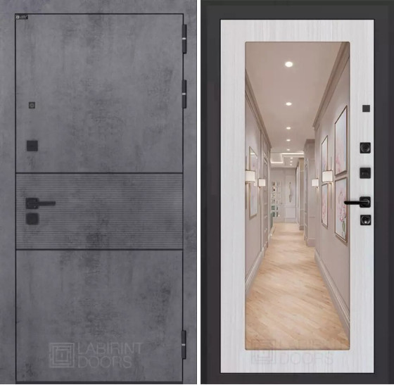 Входная дверь INFINITY с Зеркалом 18 - Сандал белый | Современная MDF панель 10 мм с наличником, цвет 