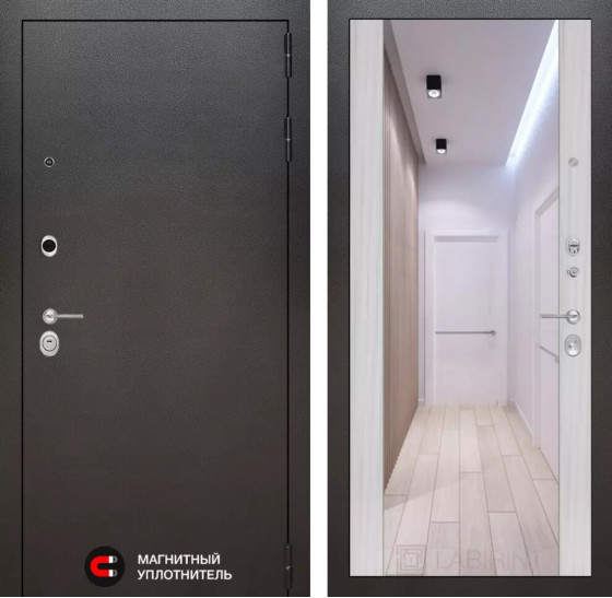 Входная дверь SILVER с Зеркалом Максимум - Сандал белый | Металл с покрытием 