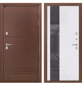 Входная дверь Термо Лайт с Зеркалом 32 тонированным - Белый рельеф софт