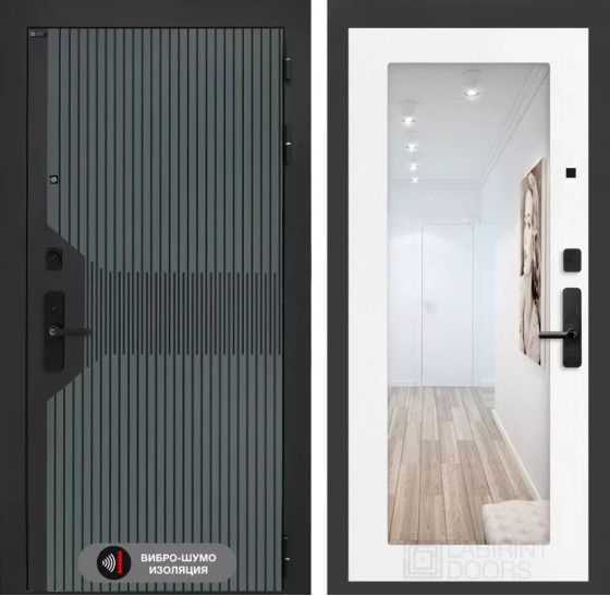 Входная дверь Смартлаб с Зеркалом 18 - Белое дерево | Фрезерованная МДФ панель 10 мм, цвет 