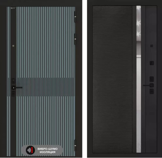 Входная дверь ISSIDA 31 - Черный кварц, зеркальная вставка с тонировкой | Фрезерованная МДФ панель 10 мм, цвет 