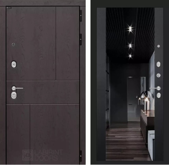 Входная дверь URBAN с тонированным зеркалом Максимум - Черный кварц | Стильная декоративная MDF панель 10 мм с наличником, цвет 