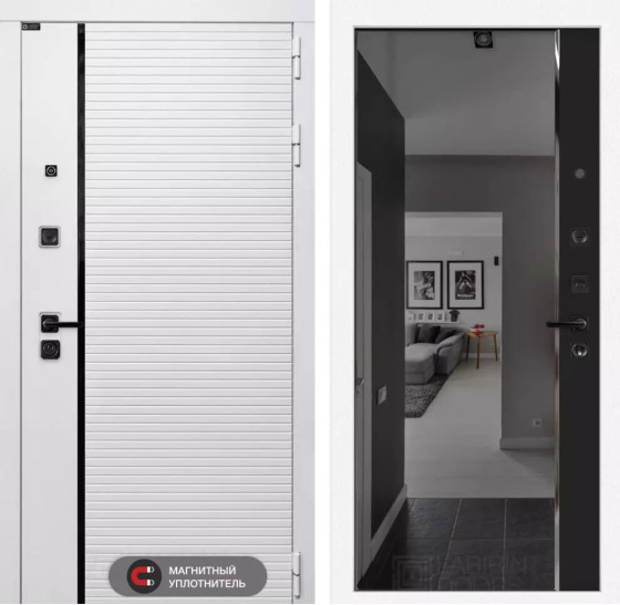 Входная дверь ROYAL с зеркалом Панорама с тонировкой - Черный кварц | Современная MDF панель 10 мм с наличником, цвет 