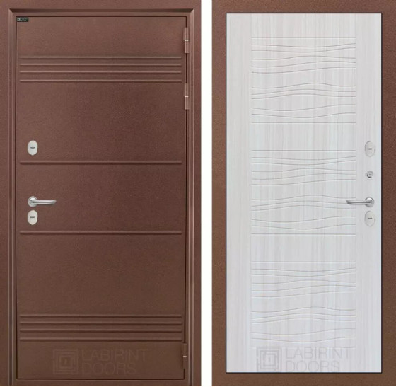 Входная дверь Термо Лайт 06 - Сандал белый | Металлическая отделка с давлением и фигурным наличником