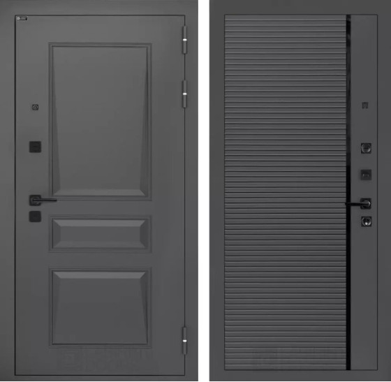 Входная дверь Орлеан 22 - Графит софт, черная вставка | Металлическая отделка методом давления на полотне