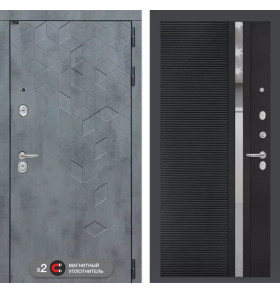 Входная дверь Бетон 31 - Черный кварц, зеркальная вставка с тонировкой