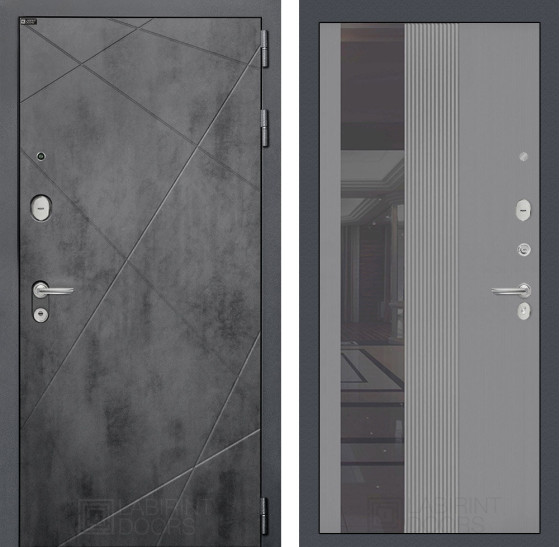 Входная дверь LOFT с Зеркалом 32 тонированным - Серый рельеф софт | Фрезерованная декоративная MDF панель 10 мм, цвет 