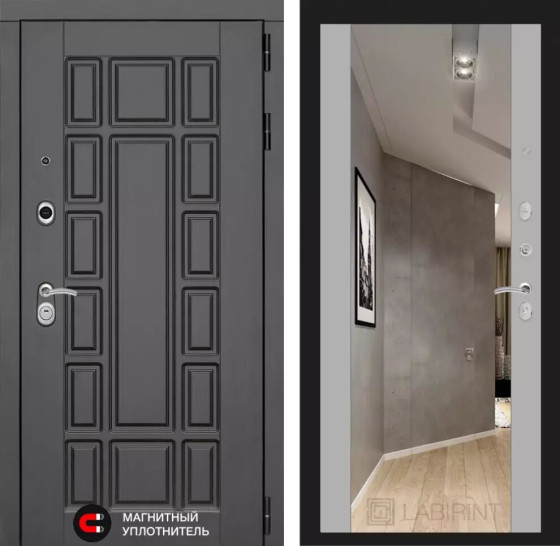 Входная дверь Нью-Йорк с Зеркалом Максимум - Софт Грей | Декоративная MDF панель 16 мм с наличником, цвет 