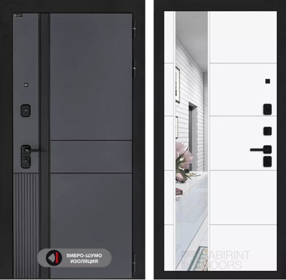 Входная дверь EVOLAB с зеркалом 19 - Белый софт | Фрезерованная МДФ панель 10 мм, цвет 