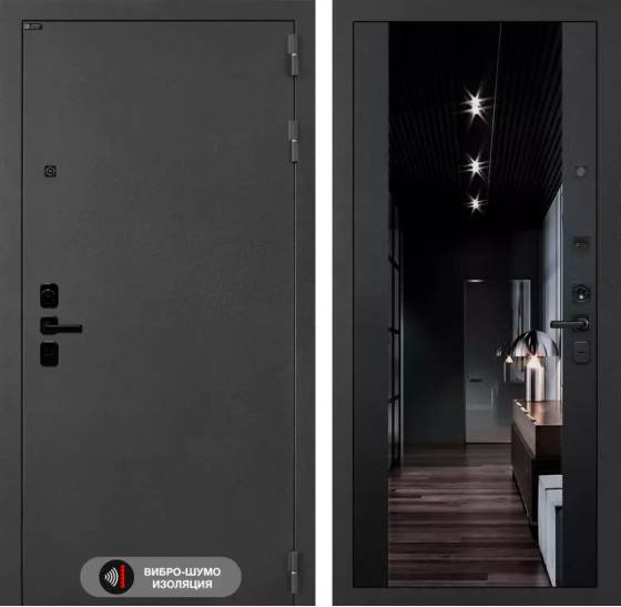 Входная дверь ACUSTICLAB с Зеркалом тонированным Максимум - Черный кварц | Металл с матовым покрытием 