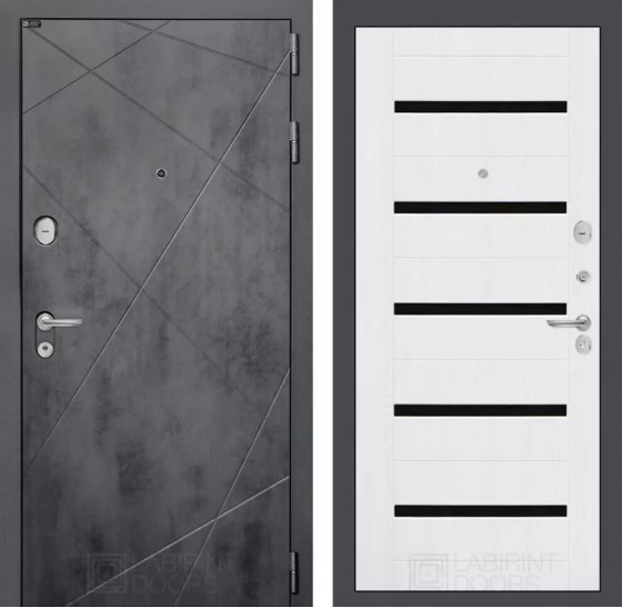 Входная дверь LOFT 01 - Белое дерево, стекло черное | Фрезерованная декоративная MDF панель 10 мм, цвет 