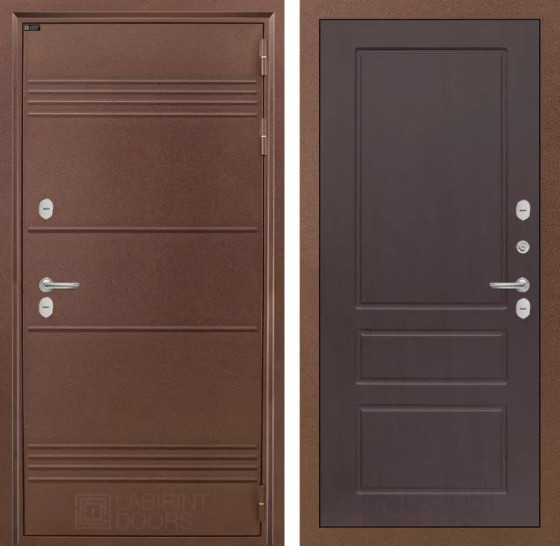 Входная дверь Термо Лайт 03 - Орех премиум | Металлическая отделка с давлением и фигурным наличником