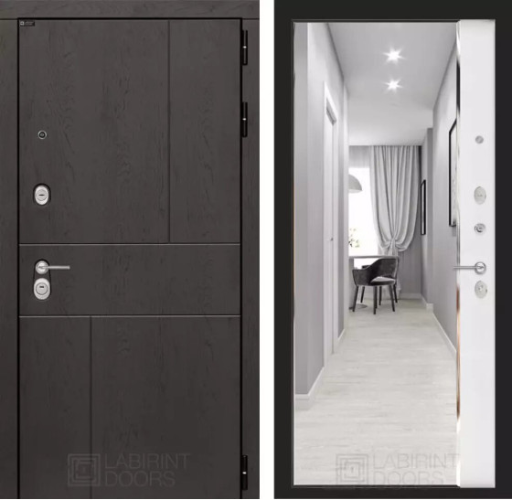 Входная дверь URBAN с зеркалом Панорама - Белый софт | Стильная декоративная MDF панель 10 мм с наличником, цвет 