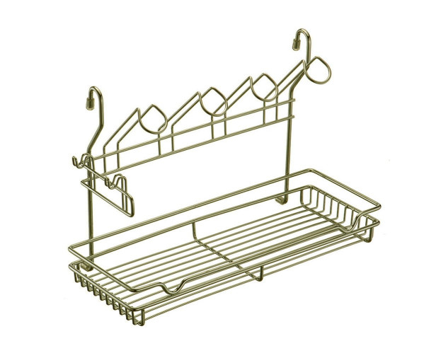 Полка одноярусная с подставкой для 4-х кружек, Античная бронза, из нержавеющей стали