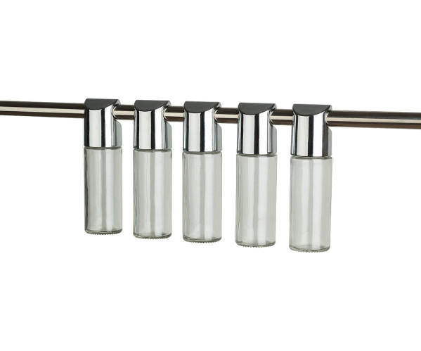 Банки для специй Хром | Сталь, стекло, пластик, нержавеющая сталь, Комплект - 5 шт.