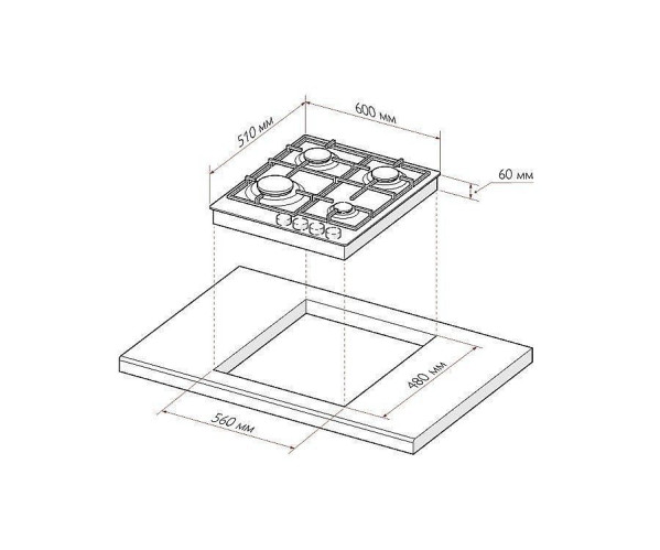 Газовая варочная поверхность GVG 640-1 BL | Черный, 95*600*510 мм