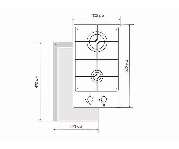 Газовая варочная поверхность GVG 321 BL | Черный, 95*300*520