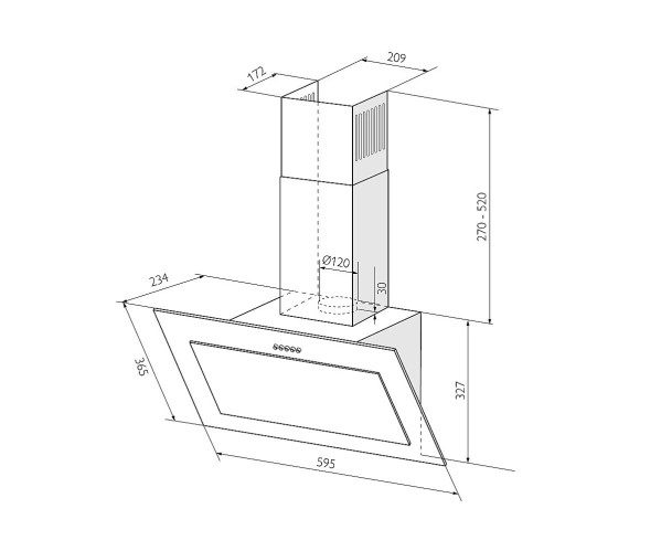 Наклонная вытяжка MIO 600 | Черный, 600 мм