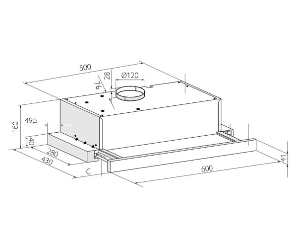 Встраиваемая вытяжка Hogan 600, Черный, 160*600*280 мм
