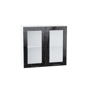 Шкаф верхний с 2-мя остекленными дверцами Валерия-М, цвет: Черный металлик дождь