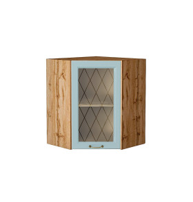 Шкаф верхний угловой остекленный Ницца, цвет: Голубой